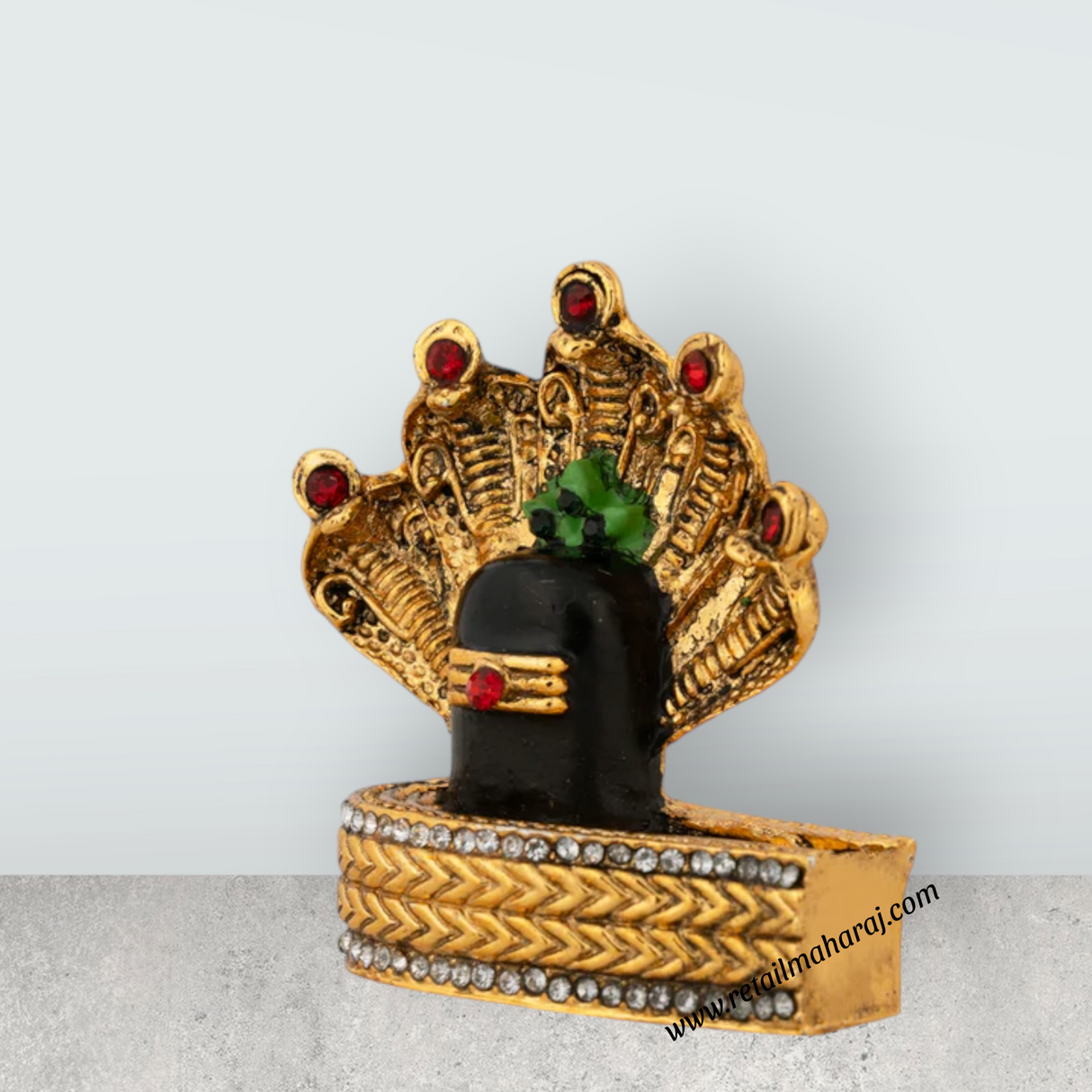 Shiv Ling Murti With Nagam - 2.25 x 2 Inches | Metal & Antique Gold Polish Shiva Lingam Statue for Worship - Retail Maharaj
