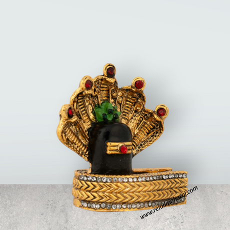 Shiv Ling Murti With Nagam - 2.25 x 2 Inches | Metal & Antique Gold Polish Shiva Lingam Statue for Worship - Retail Maharaj