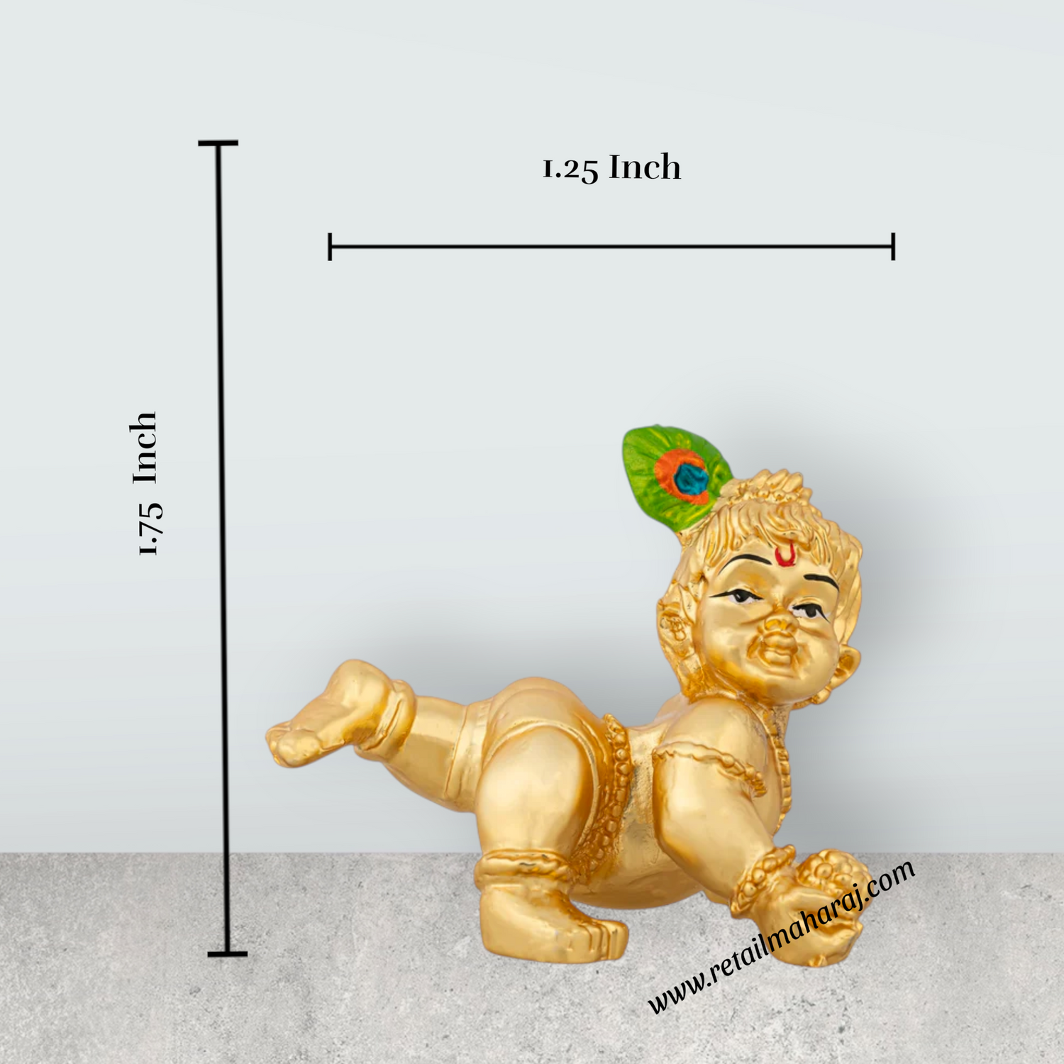 Crawling Krishna Murti - 1.5 x 1.75 Inches | Metal Krishna Idol/ Gold Polish Krishna Statue for Table Decor - Retail Maharaj