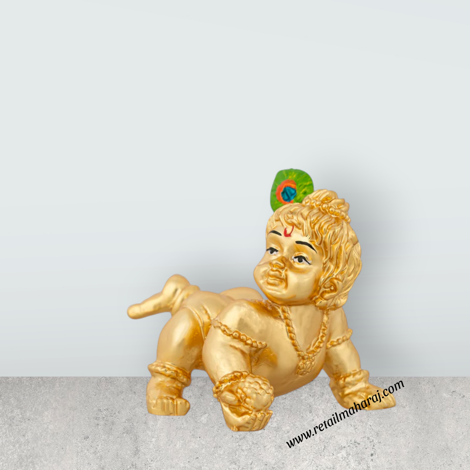 Crawling Krishna Murti - 1.5 x 1.75 Inches | Metal Krishna Idol/ Gold Polish Krishna Statue for Table Decor - Retail Maharaj