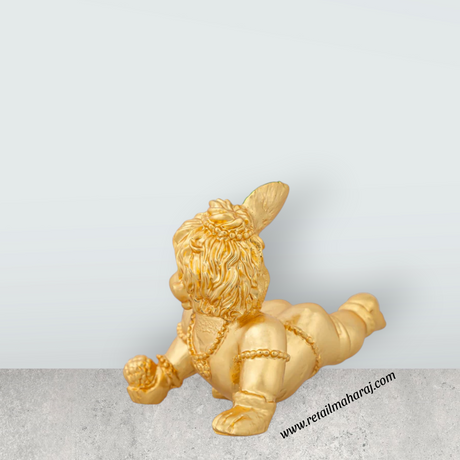 Crawling Krishna Murti - 1.5 x 1.75 Inches | Metal Krishna Idol/ Gold Polish Krishna Statue for Table Decor - Retail Maharaj