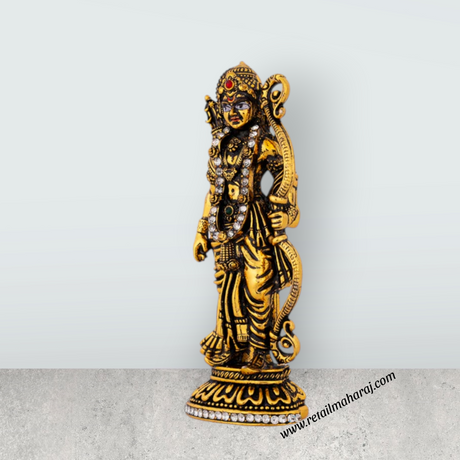 Rama Idol Standing On Base - 3.75 x 1.5 Inches | Metal & Antique Gold Polish Ramar Statue for Home & Table Top - Retail Maharaj