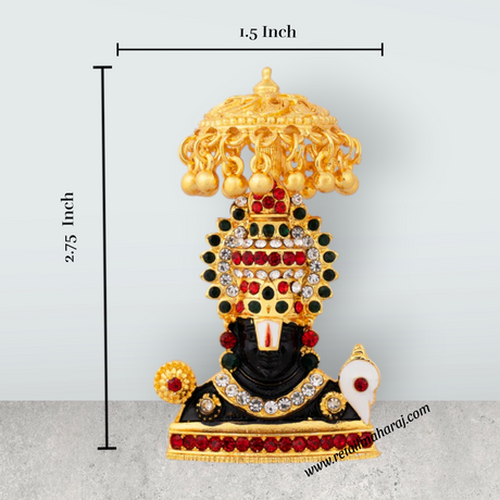 Balaji Murti With Umbrella - 2.75 x 1.5 Inches | Metal Balaji Idol/ Stone & Gold Polish Perumal Idol for Home - Retail Maharaj