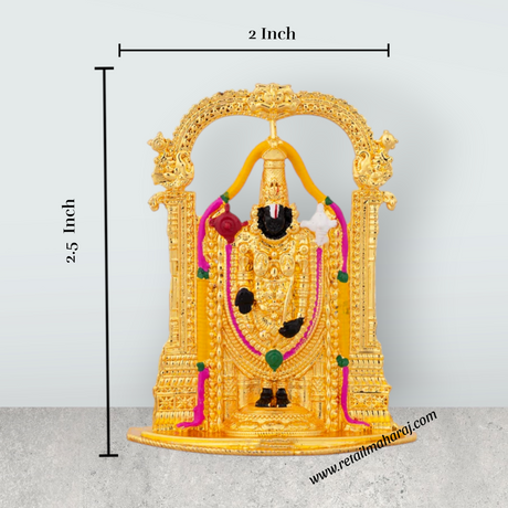 Balaji Murti With Arch - 2.5 x 2 Inches | Metal Balaji Idol/ Gold Polish Perumal Idol for Car Decor - Retail Maharaj