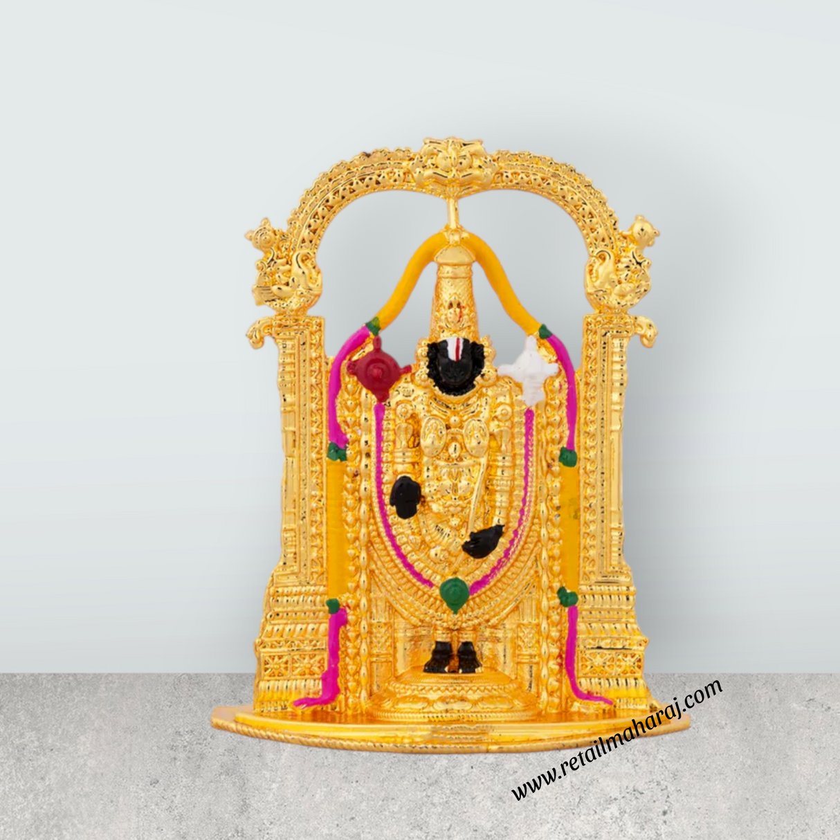 Balaji Murti With Arch - 2.5 x 2 Inches | Metal Balaji Idol/ Gold Polish Perumal Idol for Car Decor - Retail Maharaj