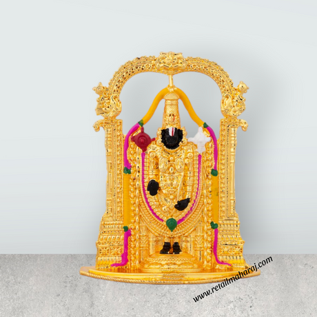 Balaji Murti With Arch - 2.5 x 2 Inches | Metal Balaji Idol/ Gold Polish Perumal Idol for Car Decor - Retail Maharaj