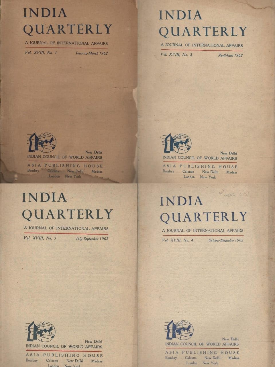 India Quarterly - A Journal Of International Affairs - Vol. XVIII , No. 1 to 4 - Jan to Dec 1962