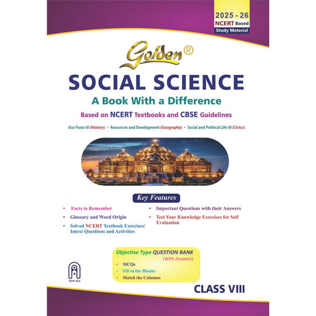 Golden Social Science (Samajik Vigyan): Based on NEW NCERT for Class- 8 (For 2026 Final Exams, includes Objective Type Question Bank) - Retail Maharaj