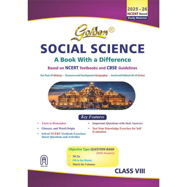 Golden Social Science (Samajik Vigyan): Based on NEW NCERT for Class- 8 (For 2026 Final Exams, includes Objective Type Question Bank) - Retail Maharaj