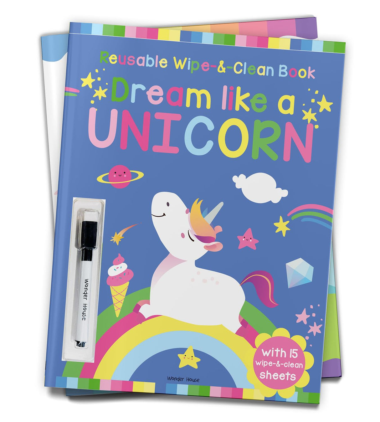 Dream Like A Unicorn - Reusable Wipe And Clean Activity Book: With 15 Wipe And Clean Sheets - Retail Maharaj