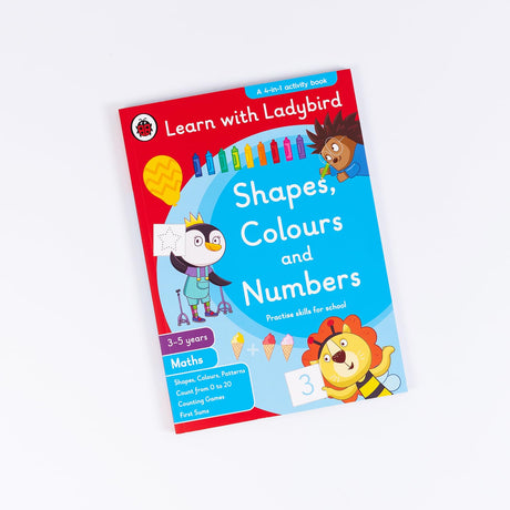 Shapes, Colours and Numbers: A Learn With Ladybird 4 in 1 Activity Book - Shapes, Colours, Patters; Count from 0-20; Counting Games & First Sums - Practice Skills for School (3-5 Years) - Retail Maharaj