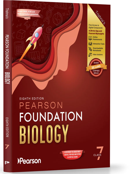 Pearson'26 Foundation Biology Class 7|For JEE, NTSE & Olympiad Exams|NEET Practice Questions| Free 11 Online Assessments, 31Video Solutions & 11 Interactive Tests via Pearson MyInsights & elibrary - Retail Maharaj