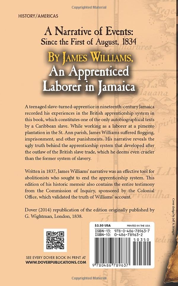 A Narrative of Events: Since the 1st of August, 1834, by James Williams, an Apprenticed Laborer in Jamaica (Dover Thrift Editions) - Retail Maharaj