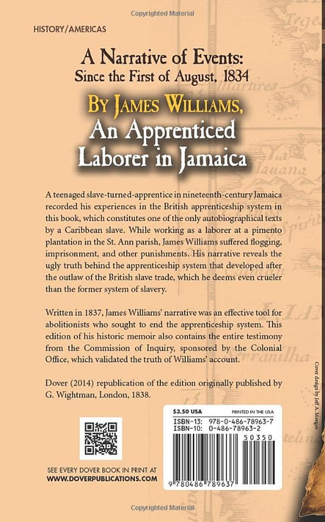 A Narrative of Events: Since the 1st of August, 1834, by James Williams, an Apprenticed Laborer in Jamaica (Dover Thrift Editions) - Retail Maharaj