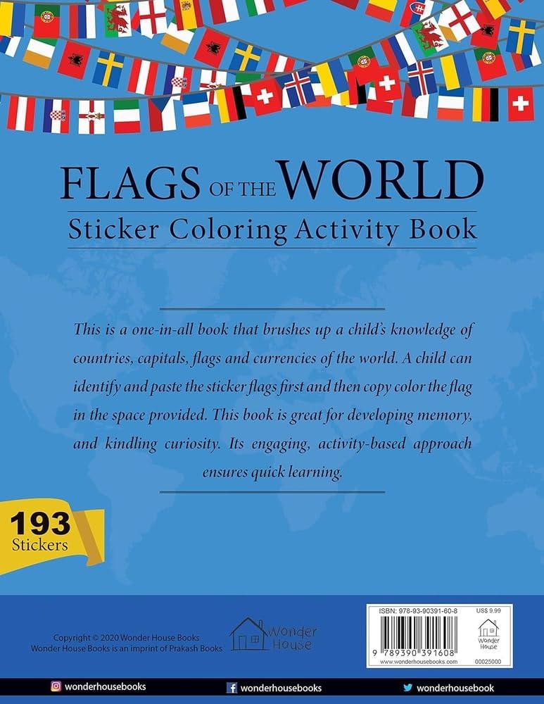 Flags of the World - Sticker Coloring Activity Book For Children : Continent, Country, Capital, Language and Currency - Retail Maharaj