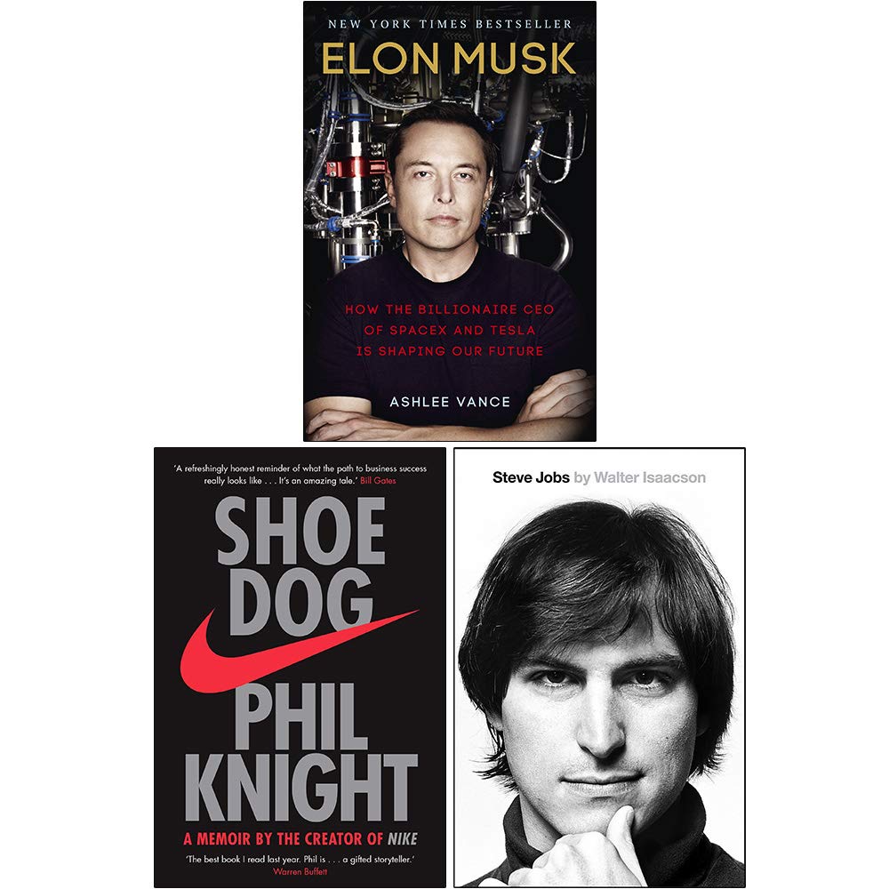 Elon Musk How The Billionaire Ceo Of Spacex, Shoe Dog A Memoir By The Creator Of Nike, Steve Jobs The Exclusive Biography 3 Books Collection Set - Retail Maharaj