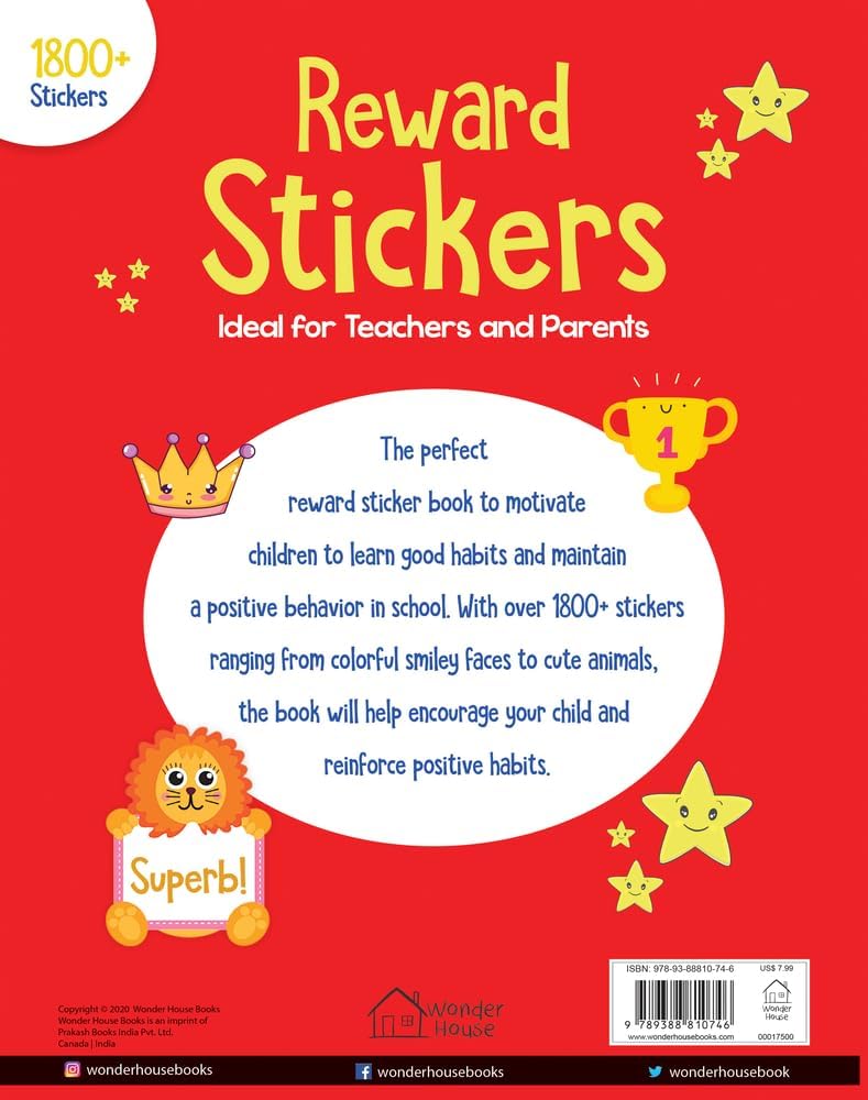1800+ Reward Stickers - Ideal For Teachers And Parents: Sticker Book With Over 1800 Stickers to Boost The Morale of Kids - Retail Maharaj