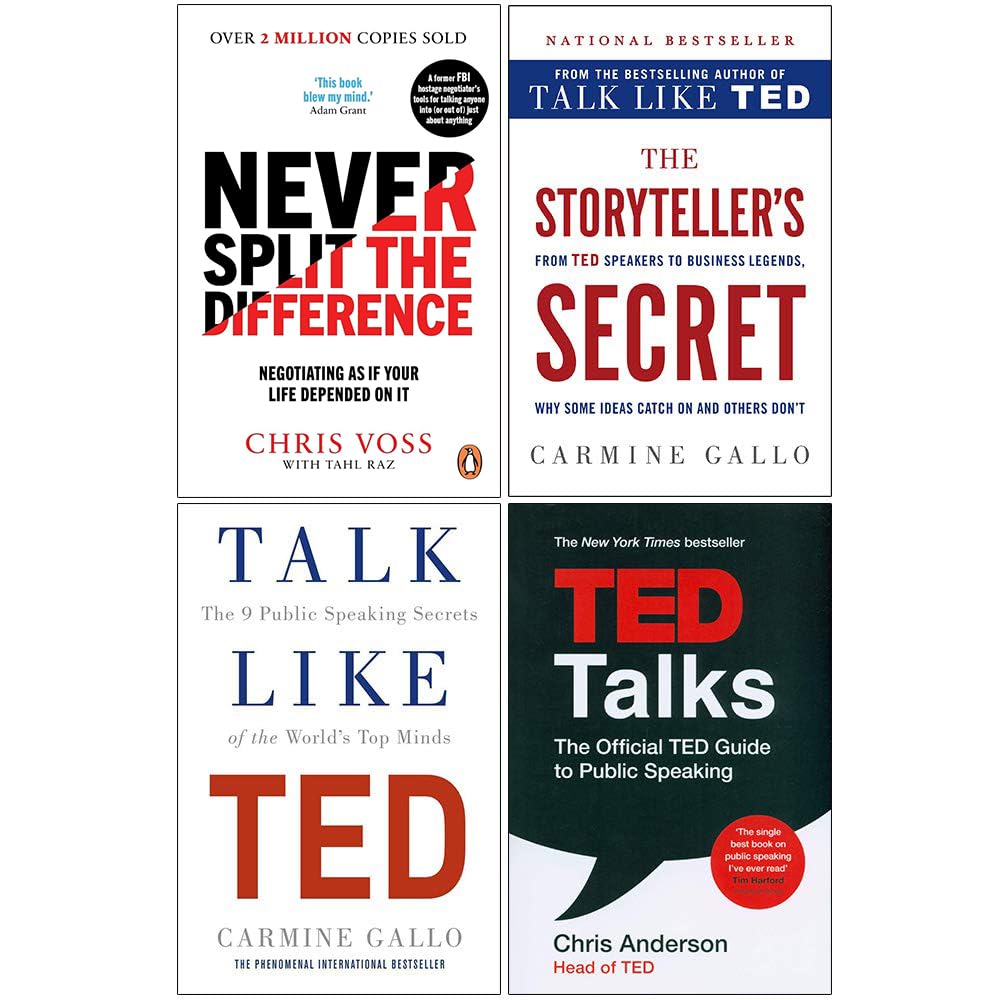 Never Split the Difference, The Storyteller's Secret, Talk Like TED, TED Talks 4 Books Collection Set - Retail Maharaj