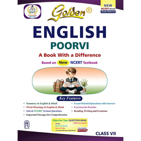 Golden English Study Material Based on NEW NCERT Poorvi For Class 7 | For CBSE 2026 Board Exams | Summary | Solved NCERT Textual Questions | Important Passages for Comprehension | Exam Oriented Question with Answers | Objective Type Question | MCQs - Retail Maharaj