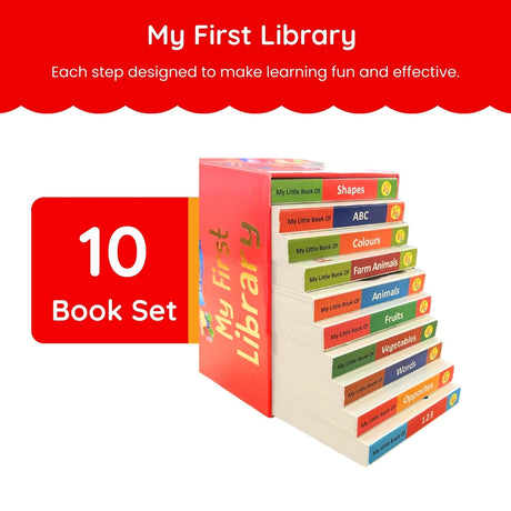 My First Library: Box Set of 10 Board Books for Children | My Little Book of Early Learning for Kids | Learn ABCs, Numbers, Words, Colours & More | Kids Amazing Picture Book | Little Learner’s Library | Perfect Gift Set for Toddlers | First Step Learning - Retail Maharaj