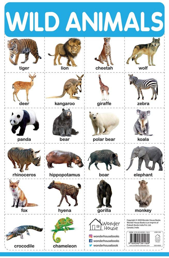 Wild Animals - My First Early Learning Wall Chart: For Preschool, Kindergarten, Nursery And Homeschooling (19 Inches X 29 Inches) - Retail Maharaj