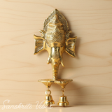 Metal Ganesha Wall Hanging with Diya & Three Bells – Gold Plated Aluminium Ganesh Diya for Home Decor, Temple & Auspicious Lighting (Glossy Finish, Made in India) - Retail Maharaj