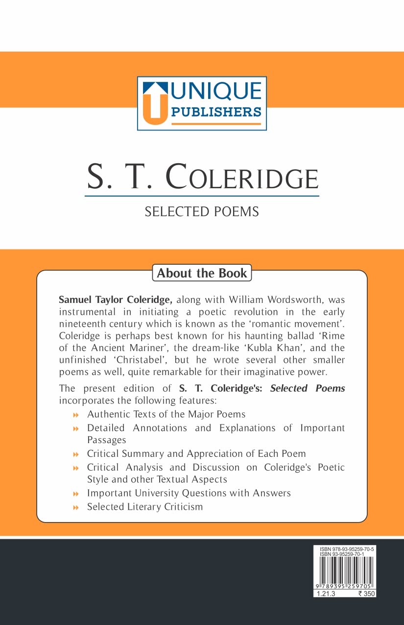 S.T. COLERIDGE Selected Poems A Critical Evaluation - Dr. S. Sen For B.A. Hons. & M.A. English - Retail Maharaj
