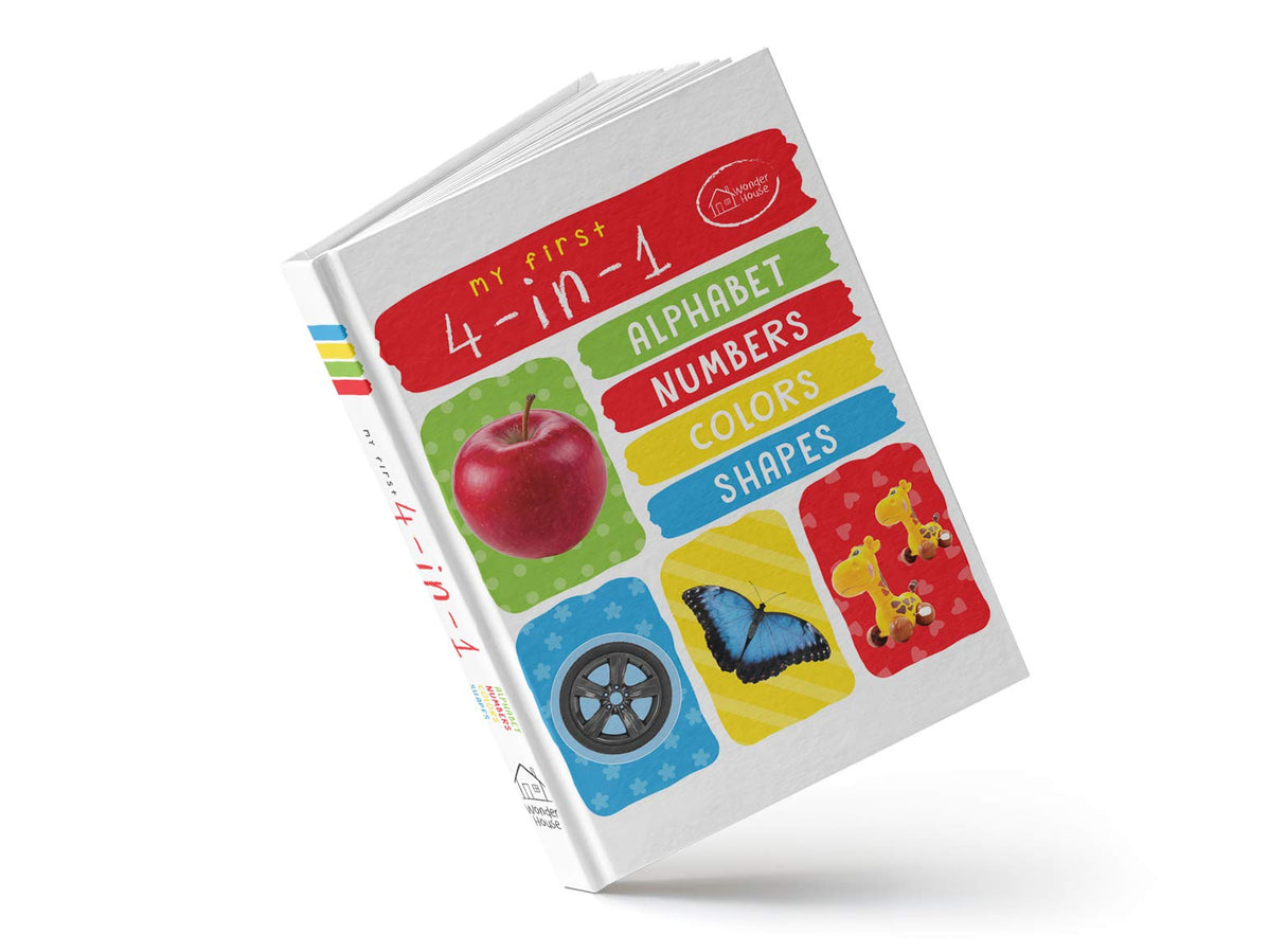 My First 4 in 1: Alphabet, Numbers, Colours, Shapes | Padded Board Book for Kids | Learn ABC, 123, Basic Colours & Shapes with Bright Pictures | Early Learning Book for Babies, Toddlers & Preschoolers | Ages 0–5 Years - Retail Maharaj