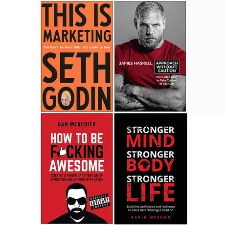 This is Marketing You Can’t Be Seen Until You Learn To See, Meltdown How to turn your hardship into happiness, How To Be F*cking Awesome, Mindset With Muscle 4 Books Collection Set - Retail Maharaj