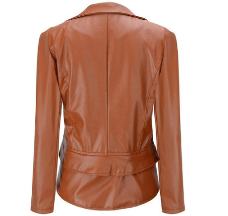 Comfy Women Zip Lapel Solid Stitching Pu Leather Outwear Jacket Overcoat Pattern1 2XL, Pattern1, US 2XLarge - Retail Maharaj