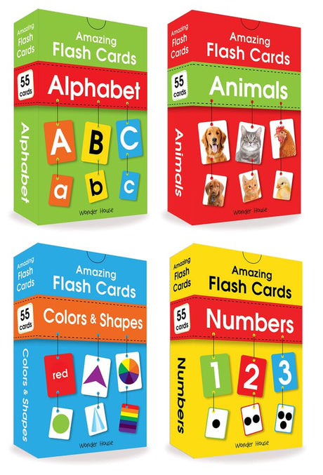 Amazing Flash Cards Set Of 4 Boxes: Early Development OF Preschool Toddler (220 Cards, Alphabet, Number, Animals, Colors And Shapes) - Retail Maharaj