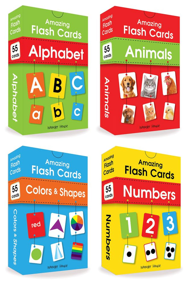 Amazing Flash Cards Set Of 4 Boxes: Early Development OF Preschool Toddler (220 Cards, Alphabet, Number, Animals, Colors And Shapes) - Retail Maharaj