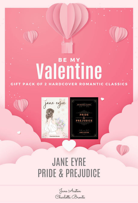 BE MY VALENTINE Gift: Pack of 2 Hardback Romantic Classics (Jane Eyre & Pride & Prejudice) - Retail Maharaj