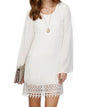 Sheng Xi Women Chiffon Lace Trim Solid Stitching Plus Size Mid Length Dress - White - - Retail Maharaj