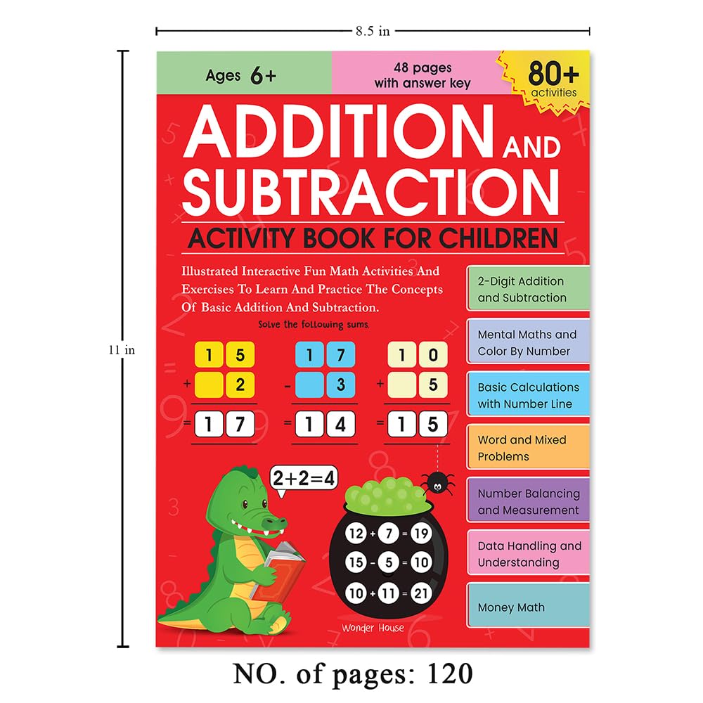 Addition and Subtraction Activity Book For Children - 80+ Activities Inside | Ages 5, 6, 7 | 2.5 hours of interactive and skill building fun - Retail Maharaj