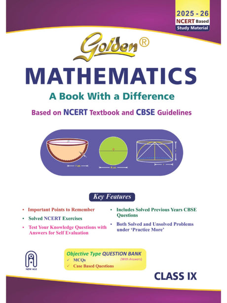Golden Mathematics Study Material Based on NCERT for Class-9 | For CBSE 2026 Board Exams | Solved NCERT Exercises | Objective Type Question Bank | Previous Board Paper Solved | Assertion & Case Based - Retail Maharaj