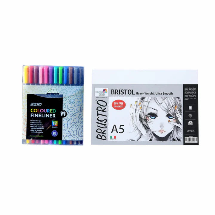 Brustro Coloured Fineliner Set of 12, 0.4mm for Writing, Drawing, Doodles, Mandala - Retail Maharaj
