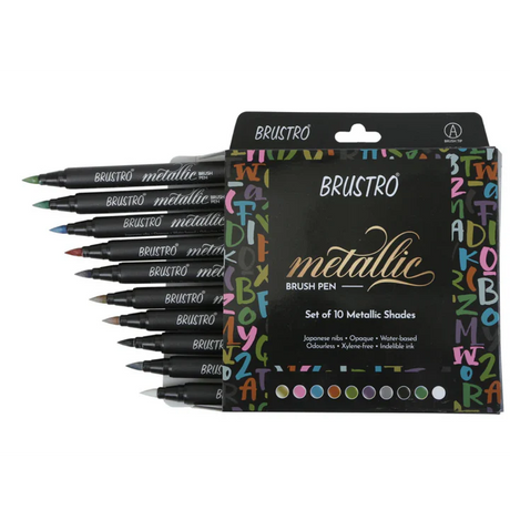 Brustro Metallic Brush Pens Set of 10, Vibrant Colors for Art and Crafts - Retail Maharaj