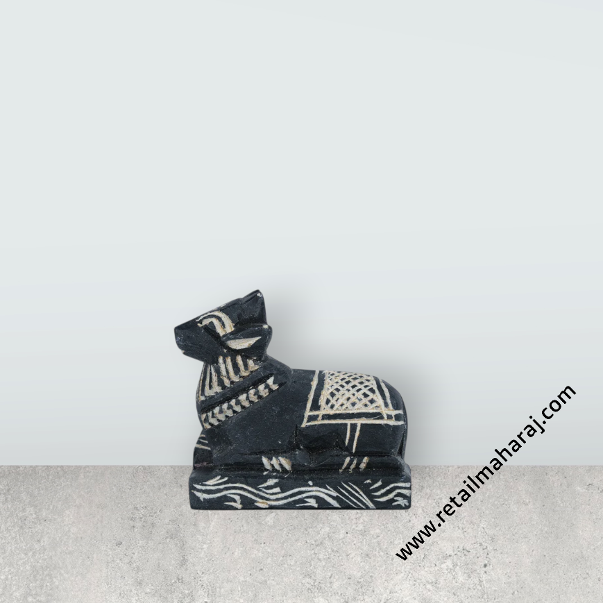 Nandi Statue - 2.5 x 2.75 Inches | Soft Stone Nandi Idol/ Nandhi Statue for Pooja - Retail Maharaj