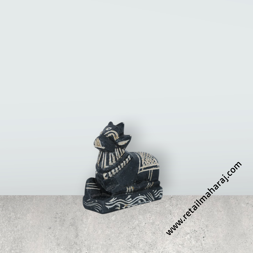 Nandi Statue - 2.5 x 2.75 Inches | Soft Stone Nandi Idol/ Nandhi Statue for Pooja - Retail Maharaj