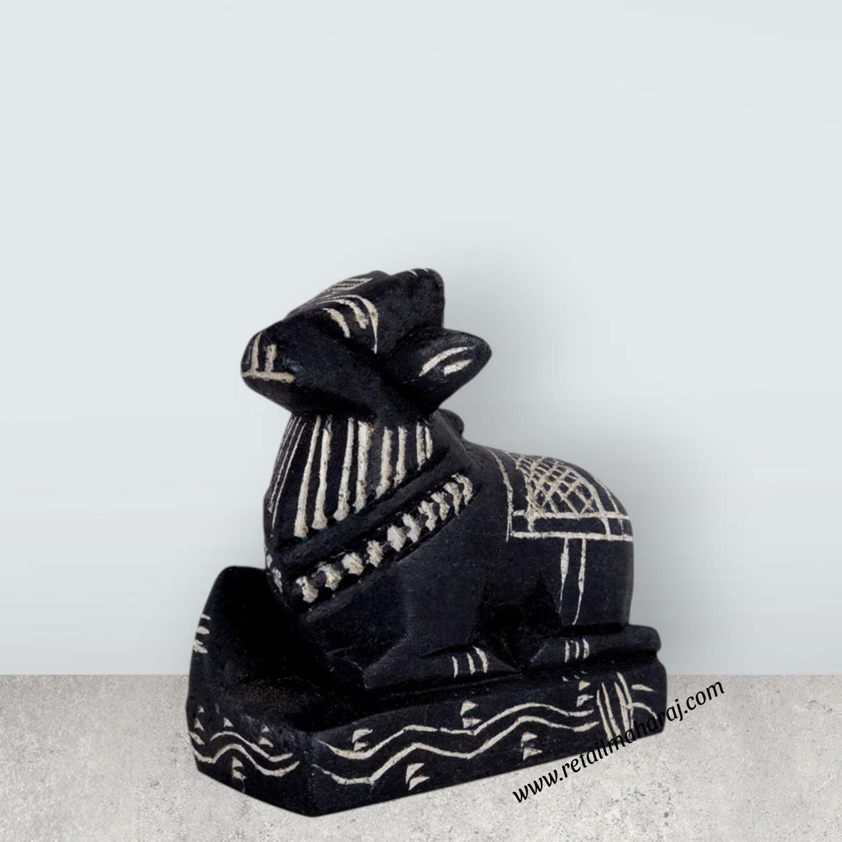 Nandi Murti - 3.25 x 3 Inches | Black Stone Idol / Nandi Statue / Nandi Bhagavan / NandiDeva / Decor For Pooja - Retail Maharaj