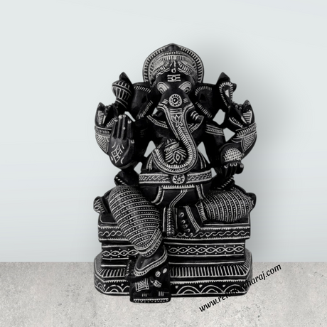 Ganesha Murti - 11 x 8 Inches | Soft Stone Vinayakar Idol / Ganapathi Sculpture For Home Decor - Retail Maharaj