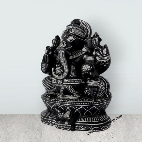 Ganesha Murti - 8 x 6 Inches | Soft Stone Vinayakar Idol / Ganapathi Sculpture For Home Decor - Retail Maharaj