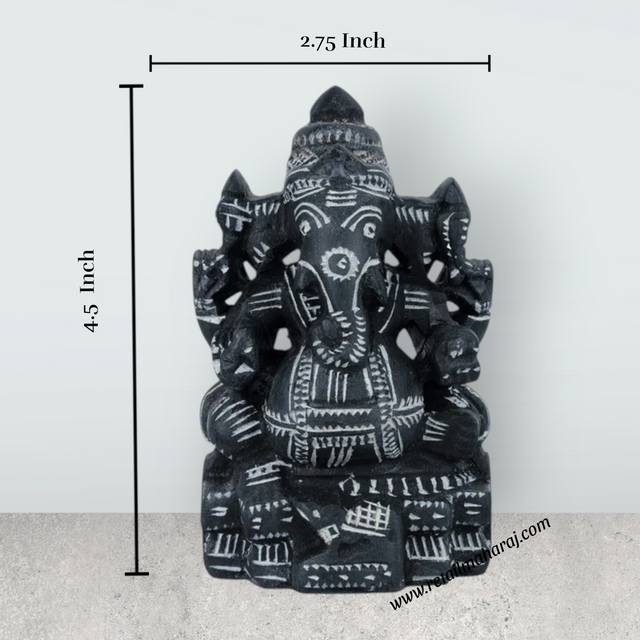 Ganesh Murti - 4.5 x 2.75 Inches | Soft Stone Ganpati Murti/ Sitting Vinayaka Statue for Pooja - Retail Maharaj