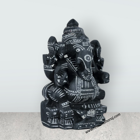 Ganesh Murti - 4.5 x 2.75 Inches | Soft Stone Ganpati Murti/ Sitting Vinayaka Statue for Pooja - Retail Maharaj
