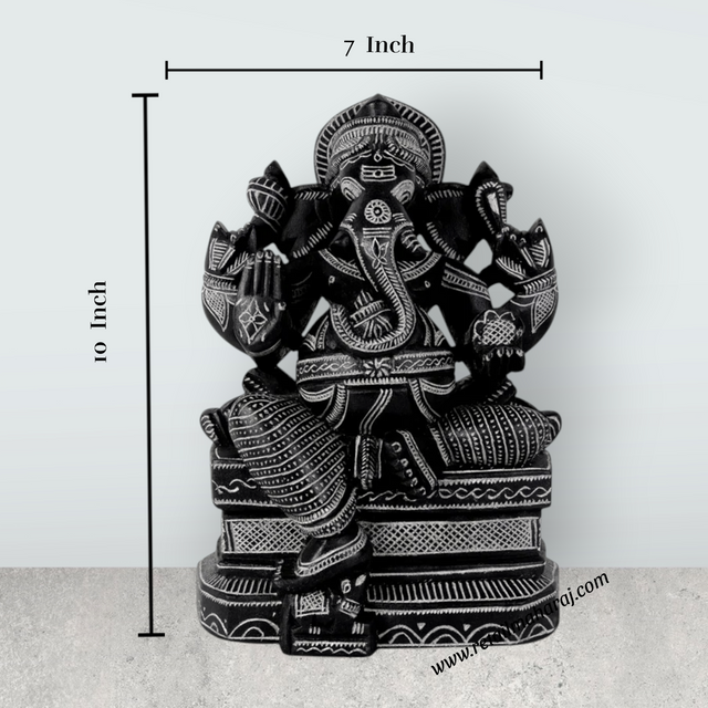 Ganesha Murti - 10 x 7 Inches | Soft Stone Vinayakar Idol / Ganapathi Sculpture For Home Decor - Retail Maharaj