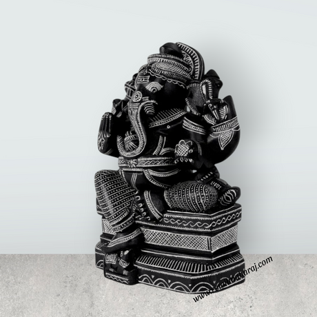 Ganesha Murti - 10 x 7 Inches | Soft Stone Vinayakar Idol / Ganapathi Sculpture For Home Decor - Retail Maharaj