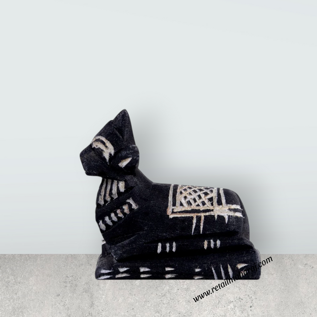 Nandi Murti - 2.5 x 2.5 Inches | Black Stone Idol / Nandi Statue / Nandi Bhagavan / NandiDeva / Decor For Pooja - Retail Maharaj