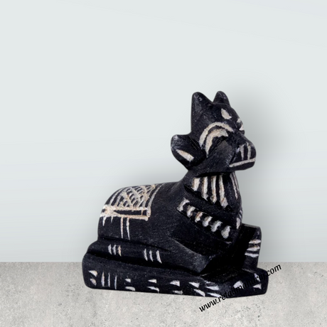Nandi Murti - 2.5 x 2.5 Inches | Black Stone Idol / Nandi Statue / Nandi Bhagavan / NandiDeva / Decor For Pooja - Retail Maharaj