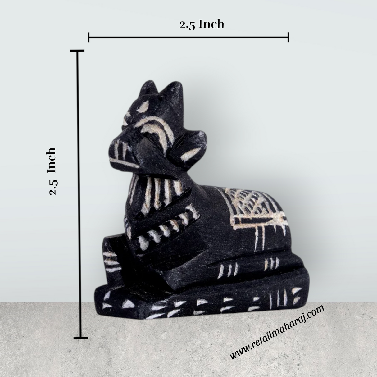 Nandi Murti - 2.5 x 2.5 Inches | Black Stone Idol / Nandi Statue / Nandi Bhagavan / NandiDeva / Decor For Pooja - Retail Maharaj